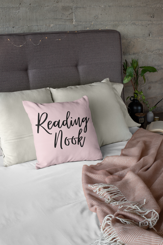 Pink Reading Square Pillow - A Bookish Haven