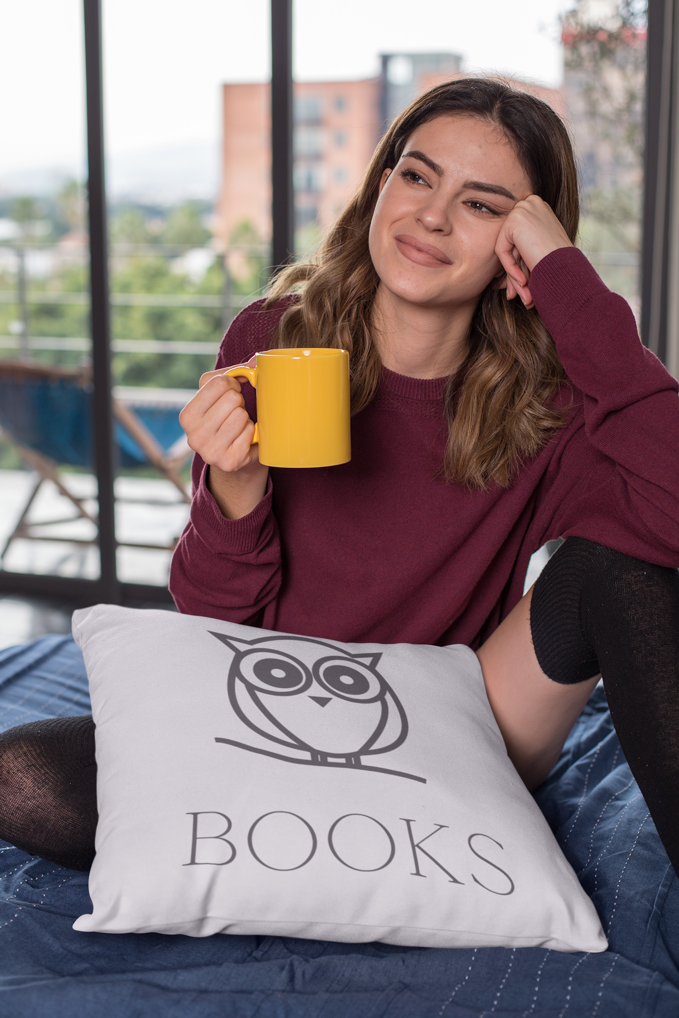 Book Owl Square Pillow - A Bookish Haven
